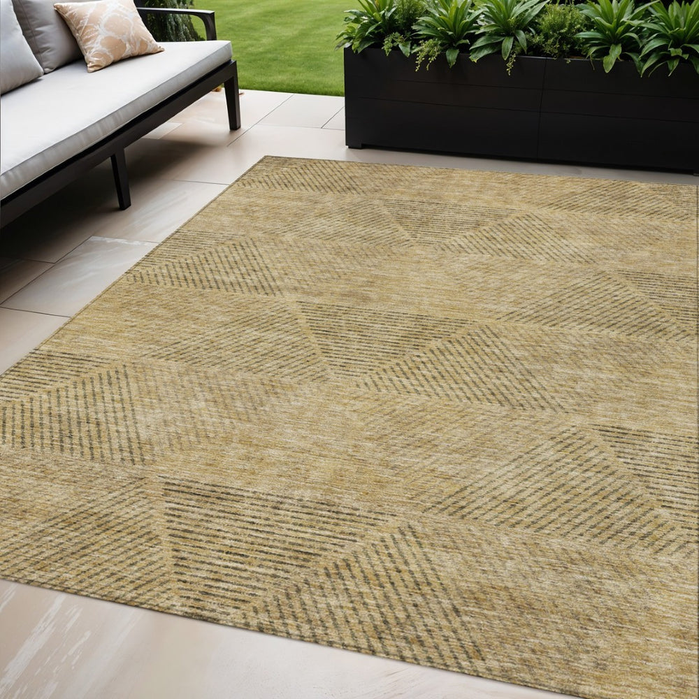 HomeRoots 5' Washable Wheat and Beige Geometric Area Rug for Indoor and Outdoor Spaces - Durable & Stylish 5' X 8' 586553