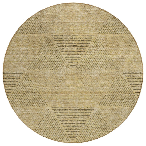 HomeRoots 5' Washable Wheat and Beige Geometric Area Rug for Indoor and Outdoor Spaces - Durable & Stylish 8' Round 586554