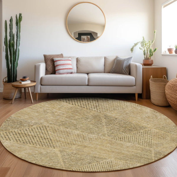 Homeroots 3' Geometric Washable Indoor Outdoor Area Rug In Artichoke And Fern Green For Stylish Spaces 8' Round Polyester 586554