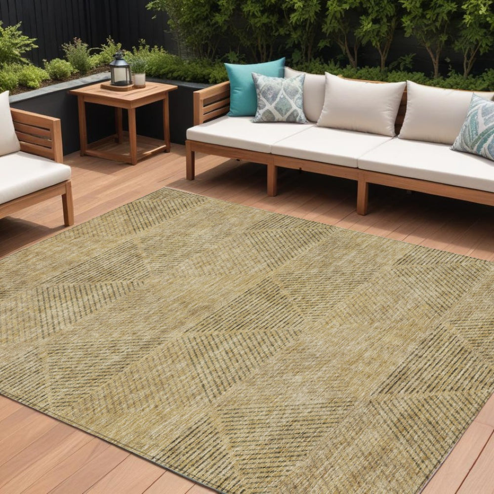 HomeRoots 9' Stylish Wheat and Beige Geometric Area Rug - Durable, Washable for Indoor and Outdoor Spaces 9' X 12' 586556