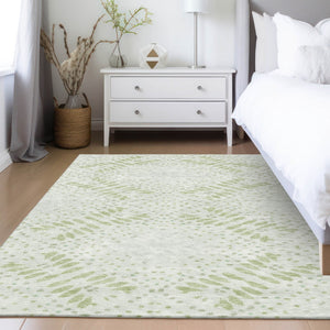 Homeroots 3' Artichoke Green And Fern Green Floral Washable Rug For Indoor And Outdoor Style And Comfort 9' X 12' Polyester 586562