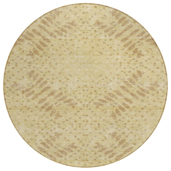 HomeRoots 5' Elegant Gold Beige Taupe Floral Washable Area Rug for Indoor Outdoor Spaces - Durable & Stylish 8' Round 586578