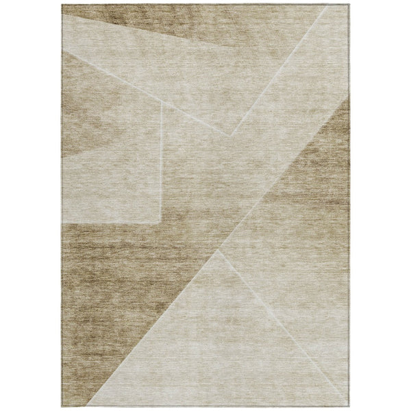 Homeroots 3' Beige Tan And Ivory Abstract Washable Rug - Perfect For Indoor And Outdoor Spaces, Durable & Stylish 3' X 5' Polyester 586594