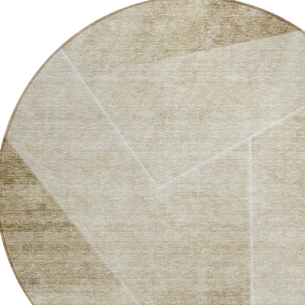 Homeroots 3' Beige Tan And Ivory Abstract Washable Rug - Perfect For Indoor And Outdoor Spaces, Durable & Stylish 8' Round Polyester 586596