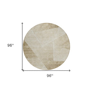 Homeroots 3' Beige Tan And Ivory Abstract Washable Rug - Perfect For Indoor And Outdoor Spaces, Durable & Stylish 8' Round Polyester 586596