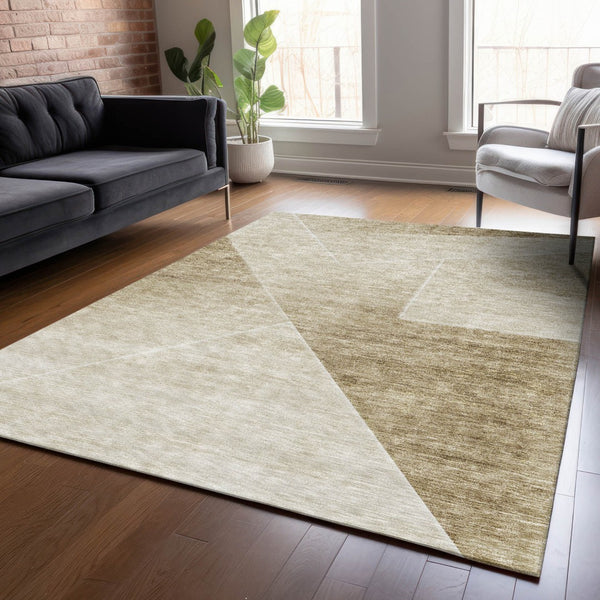 Homeroots 3' Beige Tan And Ivory Abstract Washable Rug - Perfect For Indoor And Outdoor Spaces, Durable & Stylish 8' X 10' Polyester 586597