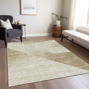 Homeroots 3' Beige Tan And Ivory Abstract Washable Rug - Perfect For Indoor And Outdoor Spaces, Durable & Stylish 8' X 10' Polyester 586597