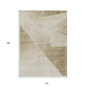 Homeroots 3' Beige Tan And Ivory Abstract Washable Rug - Perfect For Indoor And Outdoor Spaces, Durable & Stylish 10' X 14' Polyester 586599