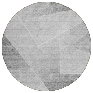 HomeRoots 5' Modern Abstract Washable Area Rug in Gray, Silver & Charcoal for Indoor & Outdoor Spaces 8' Round 586608