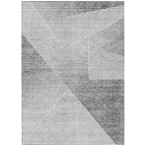 HomeRoots 5' Modern Abstract Washable Area Rug in Gray, Silver & Charcoal for Indoor & Outdoor Spaces 8' X 10' 586609