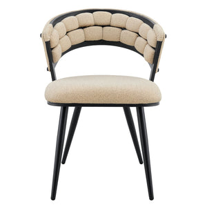 English Elm Set of 2 Tufted Chenille Upholstered Dining Chairs with Sleek Metal Legs Modern Beige,Black W1512P491840