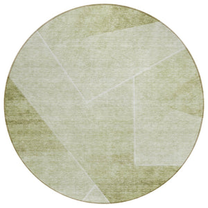 HomeRoots 5' Contemporary Sage and Artichoke Green Abstract Washable Area Rug for Indoor Outdoor Use 8' Round 586620