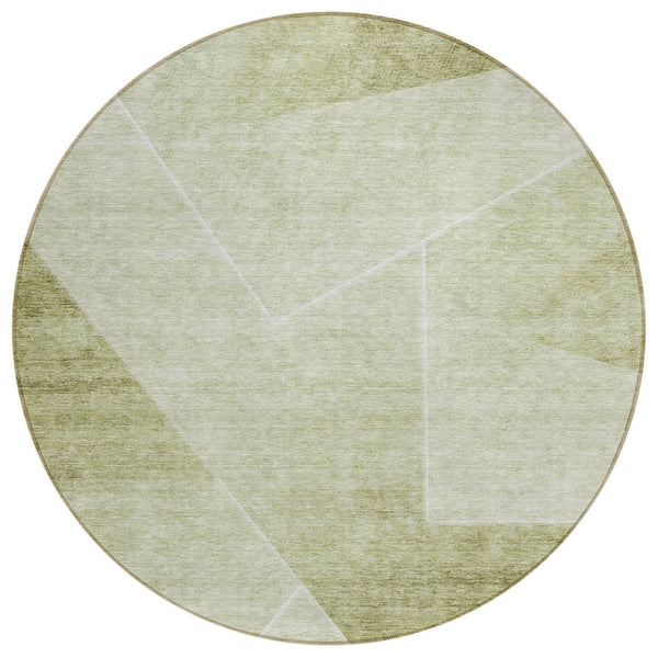 HomeRoots 5' Contemporary Sage and Artichoke Green Abstract Washable Area Rug for Indoor Outdoor Use 8' Round 586620
