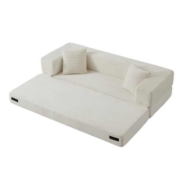 English Elm Modern Cord Fabric Convertible Sofa Sleeper Low Profile Square Frame for Apartments White W3396P439850