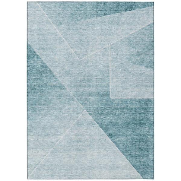 HomeRoots 5' Vibrant Teal Blue and Aqua Abstract Washable Area Rug - Ideal for Indoor and Outdoor Spaces 5' X 8' 586631