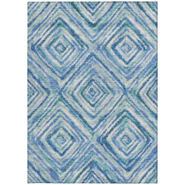 Homeroots 3' Stylish Denim Blue And Green Geometric Washable Area Rug For Indoor And Outdoor Elegance 3' X 5' Polyester 586636