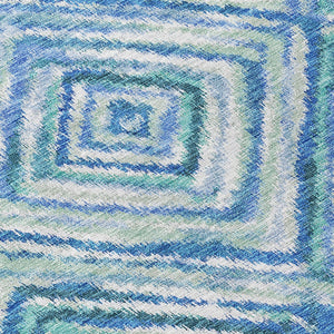 Homeroots 3' Stylish Denim Blue And Green Geometric Washable Area Rug For Indoor And Outdoor Elegance 3' X 5' Polyester 586636