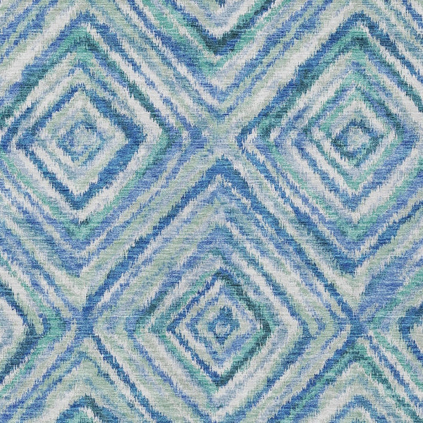 Homeroots 3' Stylish Denim Blue And Green Geometric Washable Area Rug For Indoor And Outdoor Elegance 5' X 8' Polyester 586637