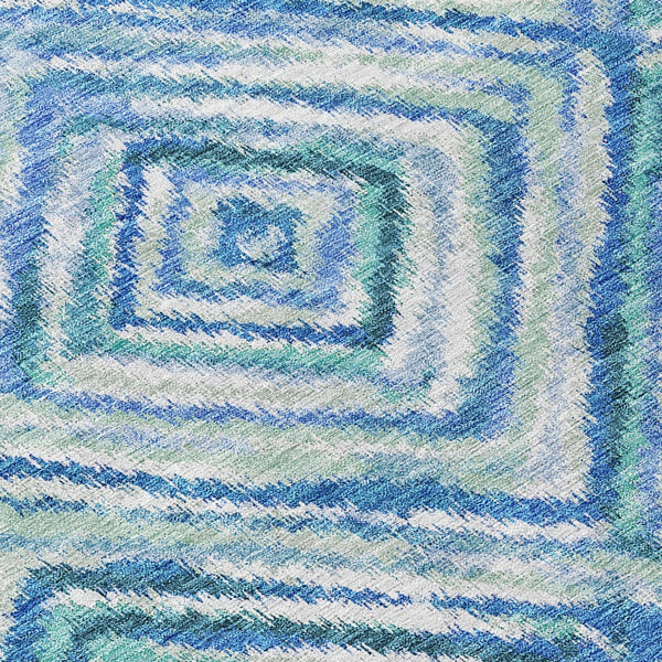 Homeroots 3' Stylish Denim Blue And Green Geometric Washable Area Rug For Indoor And Outdoor Elegance 5' X 8' Polyester 586637