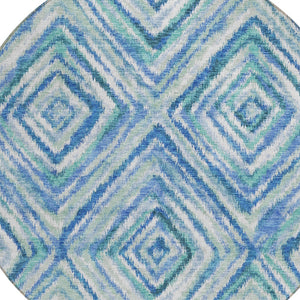Homeroots 3' Stylish Denim Blue And Green Geometric Washable Area Rug For Indoor And Outdoor Elegance 8' Round Polyester 586638