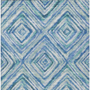 Homeroots 3' Stylish Denim Blue And Green Geometric Washable Area Rug For Indoor And Outdoor Elegance 9' X 12' Polyester 586640