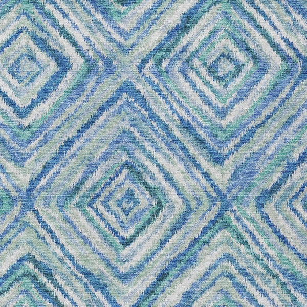 Homeroots 3' Stylish Denim Blue And Green Geometric Washable Area Rug For Indoor And Outdoor Elegance 9' X 12' Polyester 586640