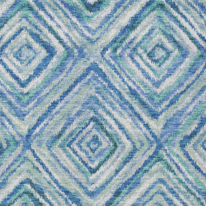 Homeroots 3' Stylish Denim Blue And Green Geometric Washable Area Rug For Indoor And Outdoor Elegance 10' X 14' Polyester 586641