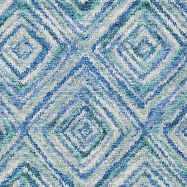 Homeroots 3' Stylish Denim Blue And Green Geometric Washable Area Rug For Indoor And Outdoor Elegance 10' X 14' Polyester 586641