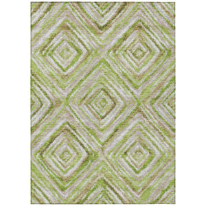 HomeRoots 5' Geometric Artichoke Green and Brown Washable Area Rug for Indoor and Outdoor Durability 5' X 8' 586643