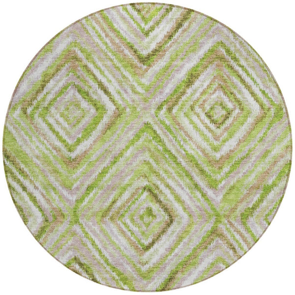 Homeroots 3' Stylish Denim Blue And Green Geometric Washable Area Rug For Indoor And Outdoor Elegance 8' Round Polyester 586644