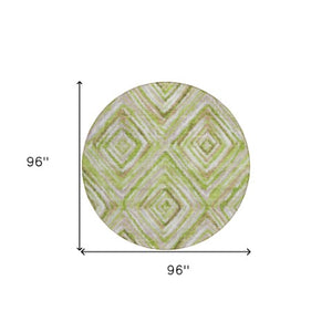 Homeroots 3' Stylish Denim Blue And Green Geometric Washable Area Rug For Indoor And Outdoor Elegance 8' Round Polyester 586644