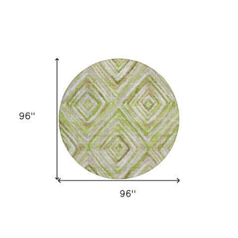 Homeroots 3' Stylish Denim Blue And Green Geometric Washable Area Rug For Indoor And Outdoor Elegance 8' Round Polyester 586644