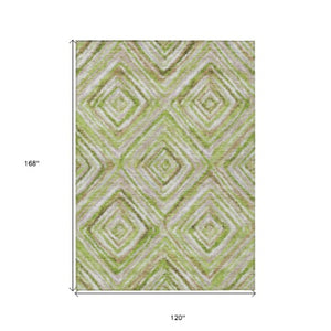 Homeroots 3' Stylish Denim Blue And Green Geometric Washable Area Rug For Indoor And Outdoor Elegance 10' X 14' Polyester 586647