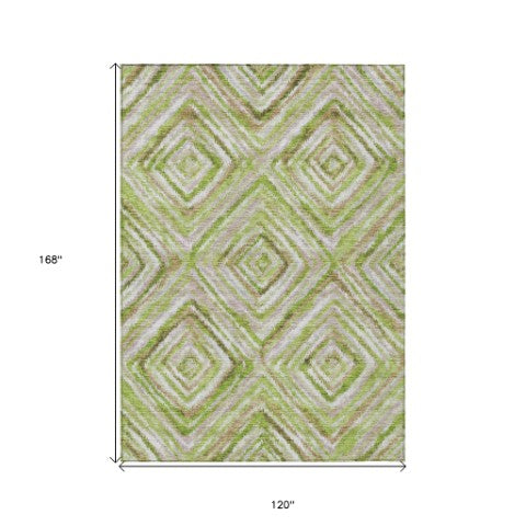 Homeroots 3' Stylish Denim Blue And Green Geometric Washable Area Rug For Indoor And Outdoor Elegance 10' X 14' Polyester 586647