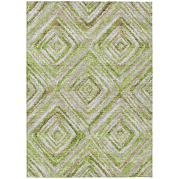 HomeRoots 5' Geometric Artichoke Green and Brown Washable Area Rug for Indoor and Outdoor Durability 10' X 14' 586647
