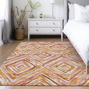 Homeroots 3' Stylish Denim Blue And Green Geometric Washable Area Rug For Indoor And Outdoor Elegance 3' X 5' Polyester 586648