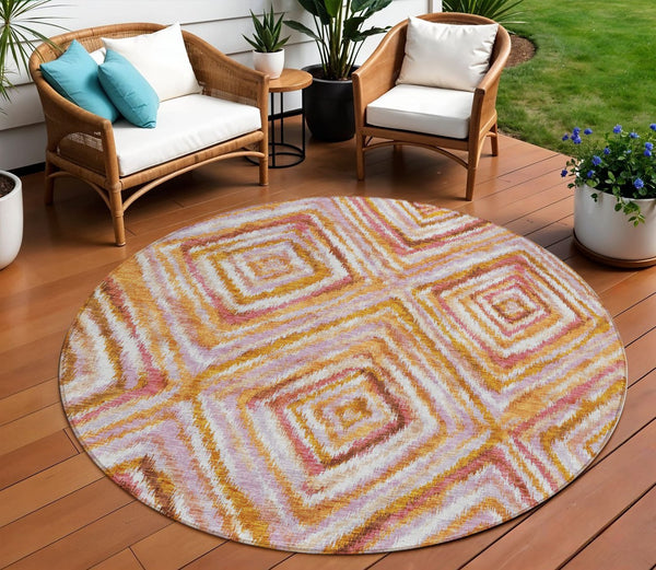 Homeroots 3' Stylish Denim Blue And Green Geometric Washable Area Rug For Indoor And Outdoor Elegance 8' Round Polyester 586650