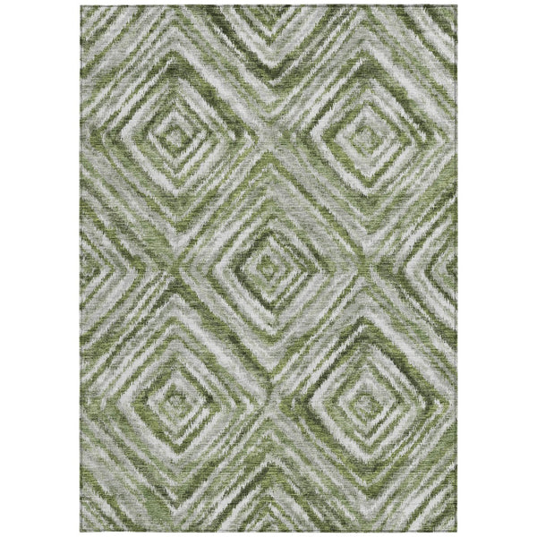 Homeroots 3' Artichoke Green And Sage Geometric Washable Indoor Outdoor Area Rug For Stylish Spaces 3' X 5' Polyester 586654