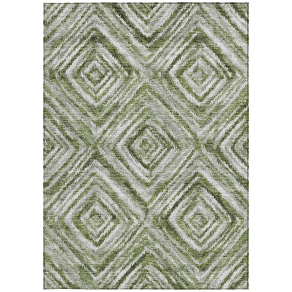 Homeroots 3' Artichoke Green And Sage Geometric Washable Indoor Outdoor Area Rug For Stylish Spaces 5' X 8' Polyester 586655