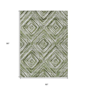 Homeroots 3' Artichoke Green And Sage Geometric Washable Indoor Outdoor Area Rug For Stylish Spaces 5' X 8' Polyester 586655