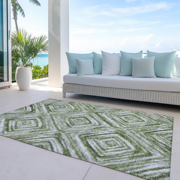 Homeroots 3' Artichoke Green And Sage Geometric Washable Indoor Outdoor Area Rug For Stylish Spaces 5' X 8' Polyester 586655