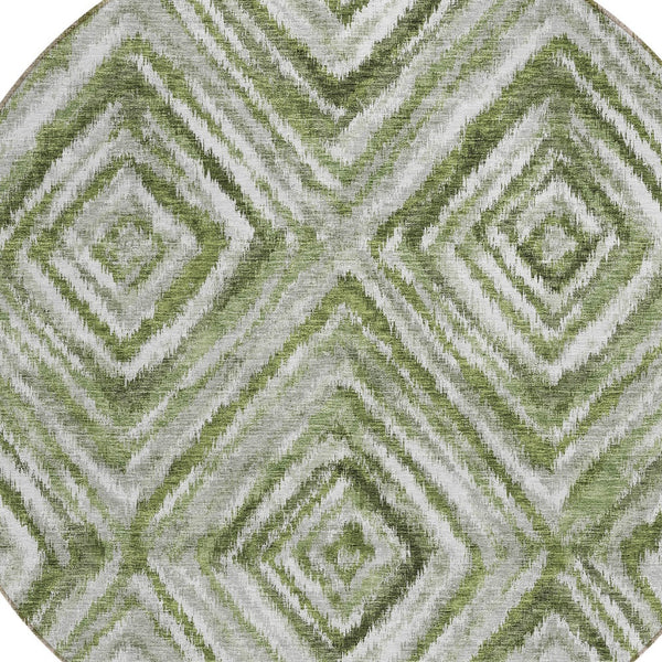 Homeroots 3' Artichoke Green And Sage Geometric Washable Indoor Outdoor Area Rug For Stylish Spaces 8' Round Polyester 586656
