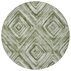 Homeroots 3' Artichoke Green And Sage Geometric Washable Indoor Outdoor Area Rug For Stylish Spaces 8' Round Polyester 586656