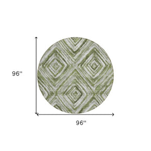 Homeroots 3' Artichoke Green And Sage Geometric Washable Indoor Outdoor Area Rug For Stylish Spaces 8' Round Polyester 586656