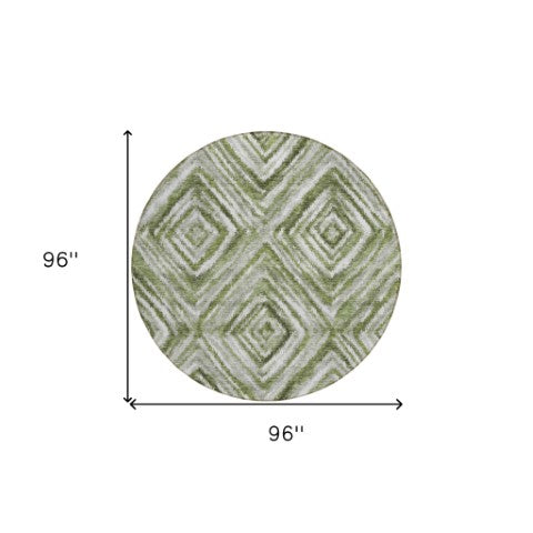 Homeroots 3' Artichoke Green And Sage Geometric Washable Indoor Outdoor Area Rug For Stylish Spaces 8' Round Polyester 586656
