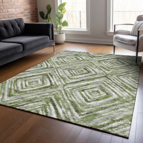 Homeroots 3' Artichoke Green And Sage Geometric Washable Indoor Outdoor Area Rug For Stylish Spaces 8' X 10' Polyester 586657