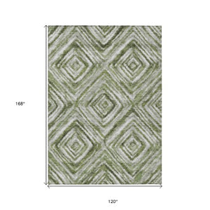 Homeroots 3' Artichoke Green And Sage Geometric Washable Indoor Outdoor Area Rug For Stylish Spaces 10' X 14' Polyester 586659