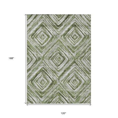 Homeroots 3' Artichoke Green And Sage Geometric Washable Indoor Outdoor Area Rug For Stylish Spaces 10' X 14' Polyester 586659