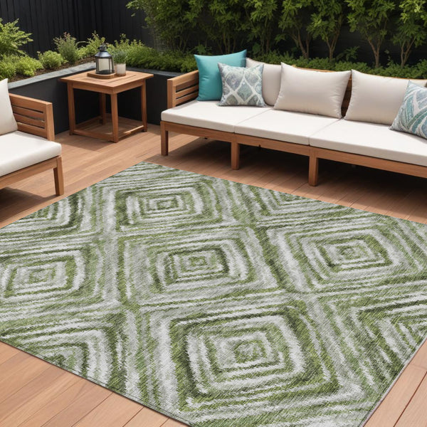 Homeroots 3' Artichoke Green And Sage Geometric Washable Indoor Outdoor Area Rug For Stylish Spaces 10' X 14' Polyester 586659