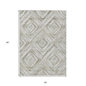 Homeroots 3' Artichoke Green And Sage Geometric Washable Indoor Outdoor Area Rug For Stylish Spaces 5' X 8' Polyester 586661
